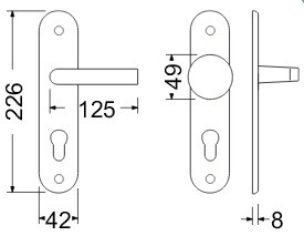 KIÁRUSÍTÁS Ajtó vasalat RICHTER SABRINA (F1) - PZ - dőlésszög 72 mm, fogantyú/kilincs