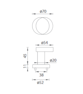 Ajtógolyó-eltolás MP 2273 ⌀ 55 mm (KÖSZÖLT ROZSDAMENTES ACÉL)