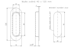 Tolóajtó héj ROSTEX ovális 120x40 mm (MAT ROZSDAMENTES ACÉL, FEKETE)