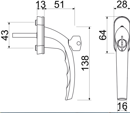 Zárható ablakkilincs RICHTER RHW.009.L (F9)