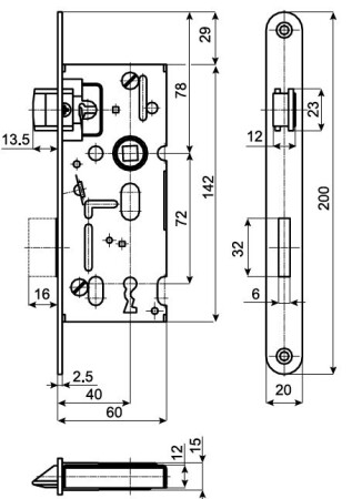 KIÁRUSÍTÁS Bevésőzár K 103, osztás 72 mm/ 60 mm - BB